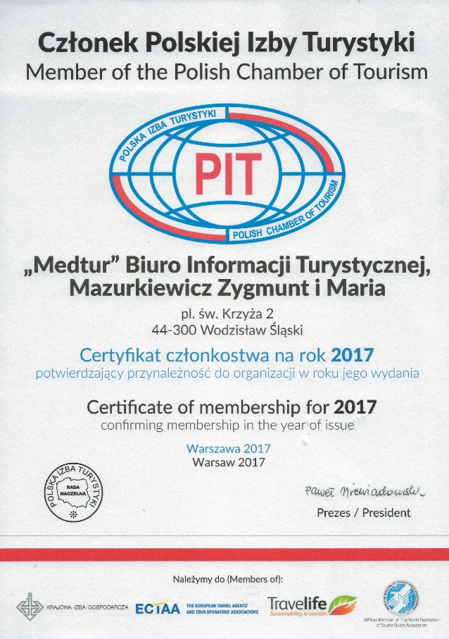 WWW.MEDTUR.PL - Certyfikat czonkowstwa PIT 