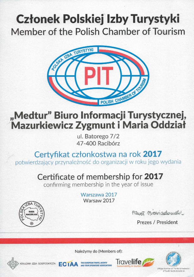 WWW.MEDTUR.PL - Certyfikat czonkowstwa PIT 